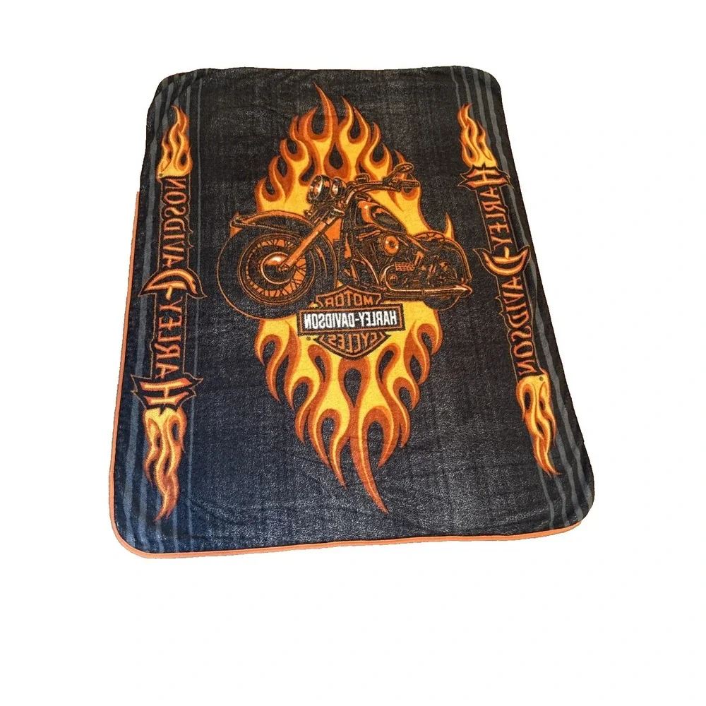 Harley Davidson Motorcycle Bike Fleece Throw Blanket 4'x 5' Flames 2008 Biker